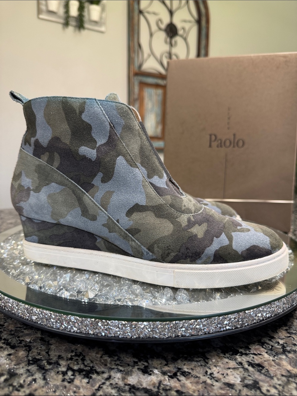 Lines Paolo suede Green and blue Camo Wedge Sneaker
